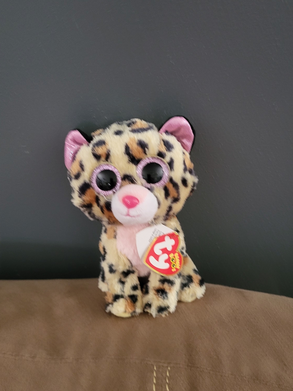 Ty Leopard Print Plush Cat with Pink Accents